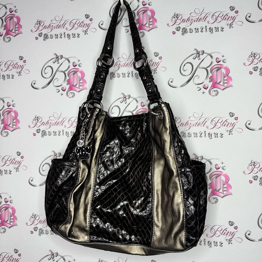 Kathy Van Zeeland bag purse vintage 2000s snake Elegant Black Gold Women's Bag